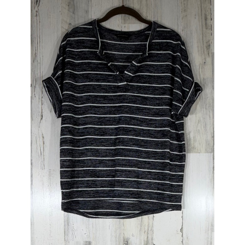Banana Republicโ Striped Tunic Top Gray White Striped Short Sleeve XS Oversized